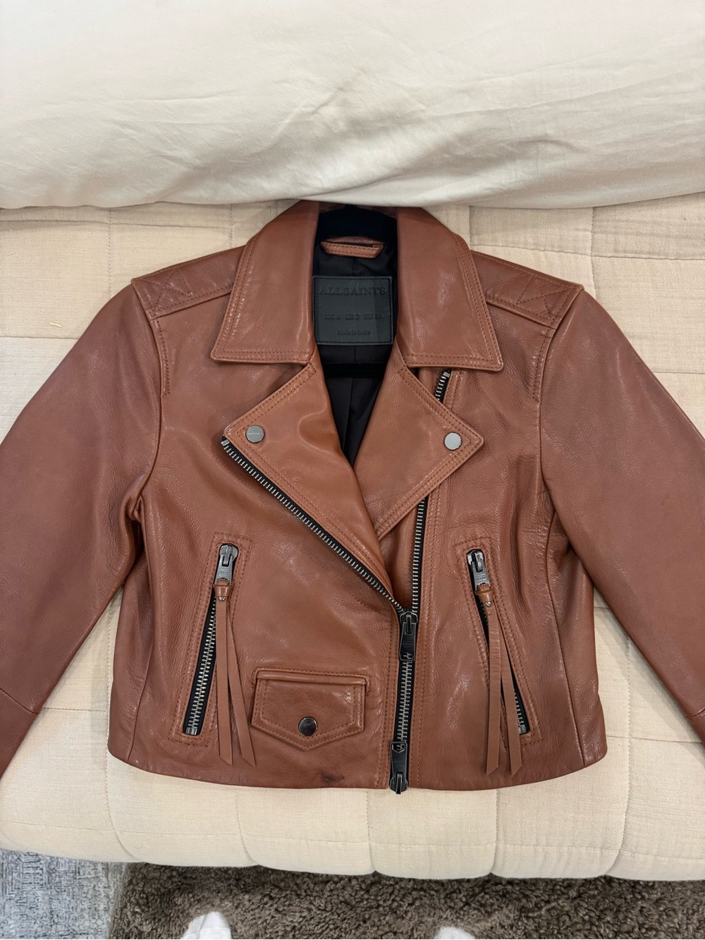 Allsaints Women’s Brown Cropped Leather Biker Jacket - Picture 3 of 9